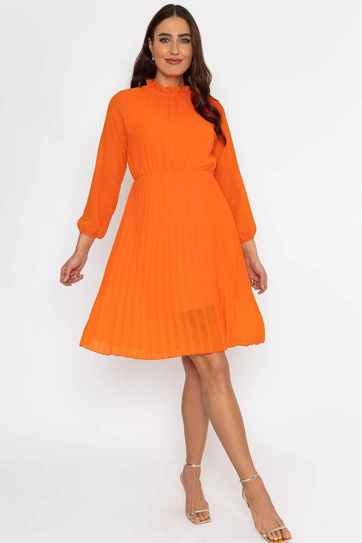 Pala D'oro Ella Knee Length Dress In Orange Shop