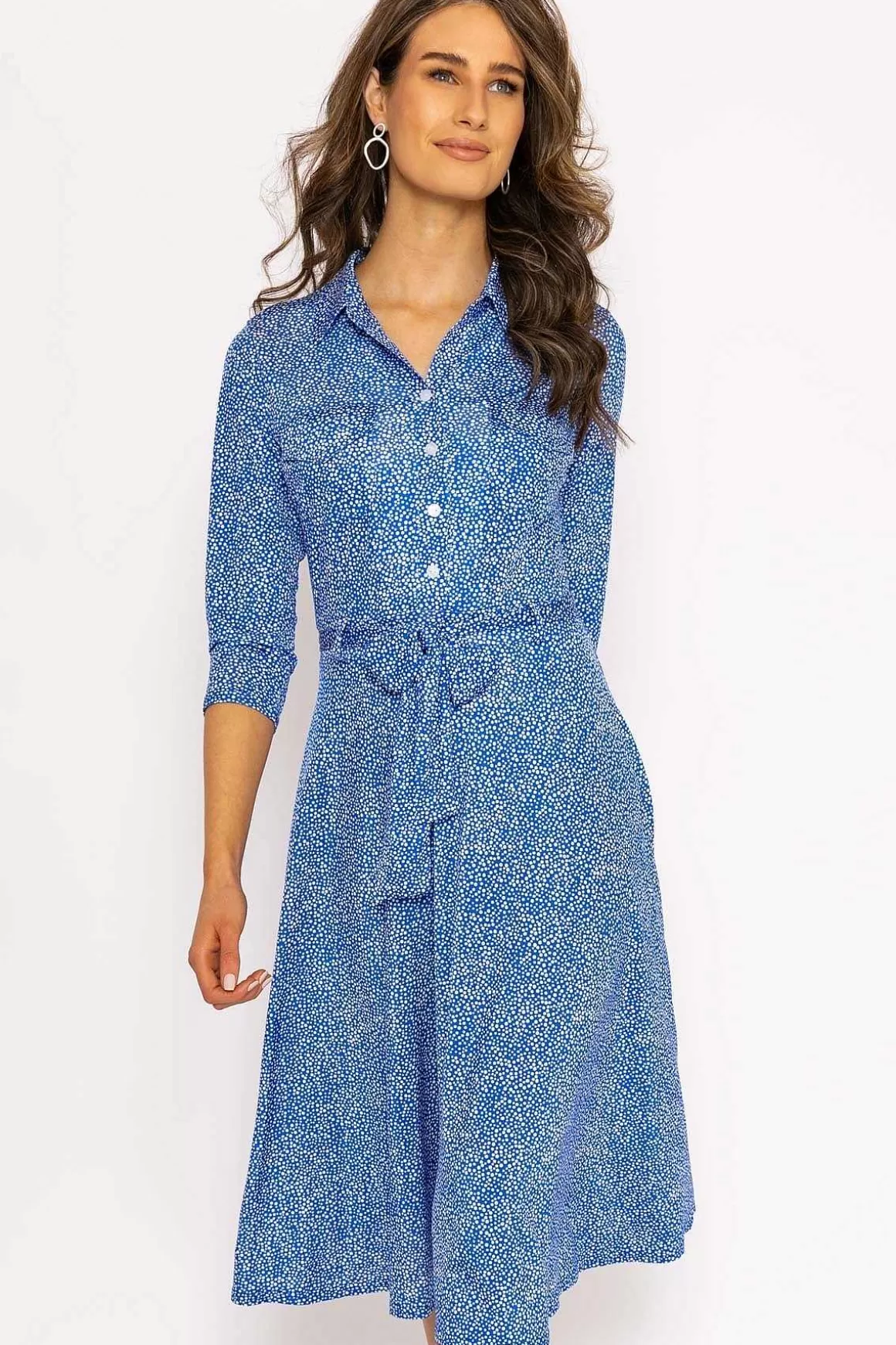 J'aime la Vie Emer Knee Length Shirt Dress In Blue Print Outlet