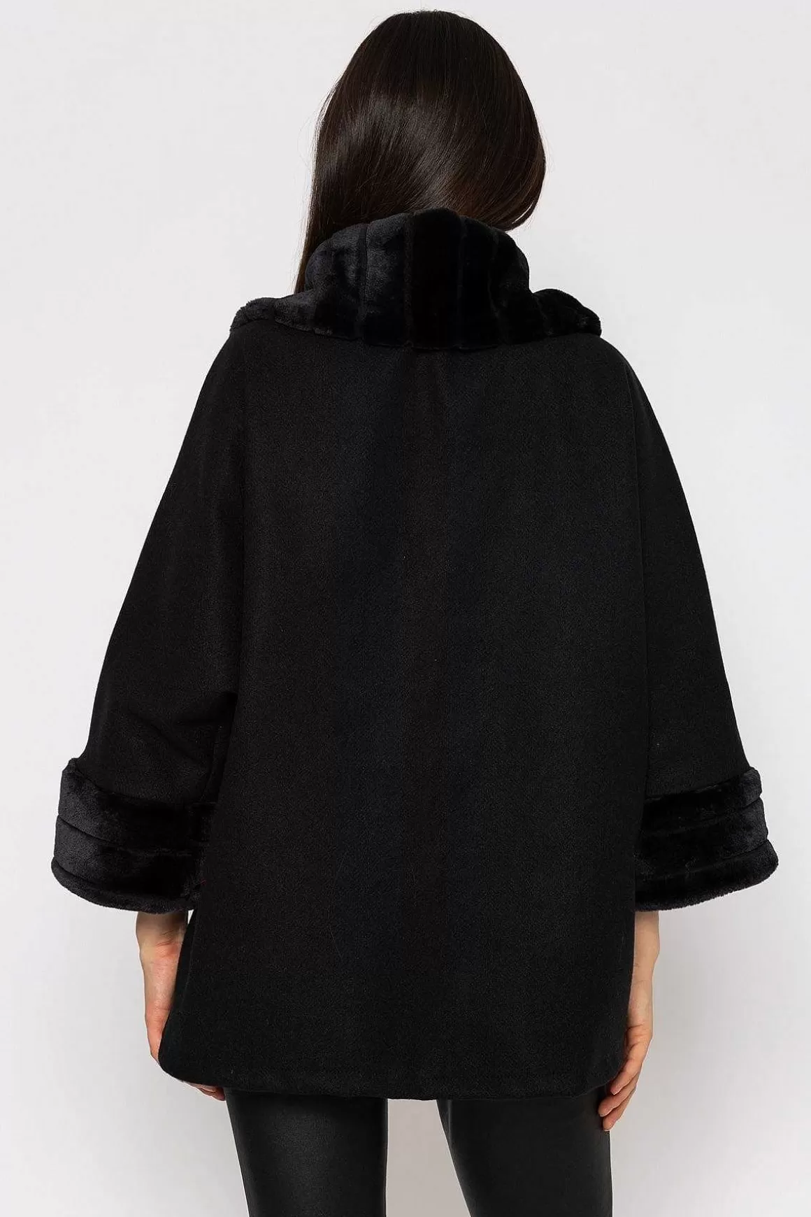 Pala D'oro Faux Fur Trim Jacket In Black Shop