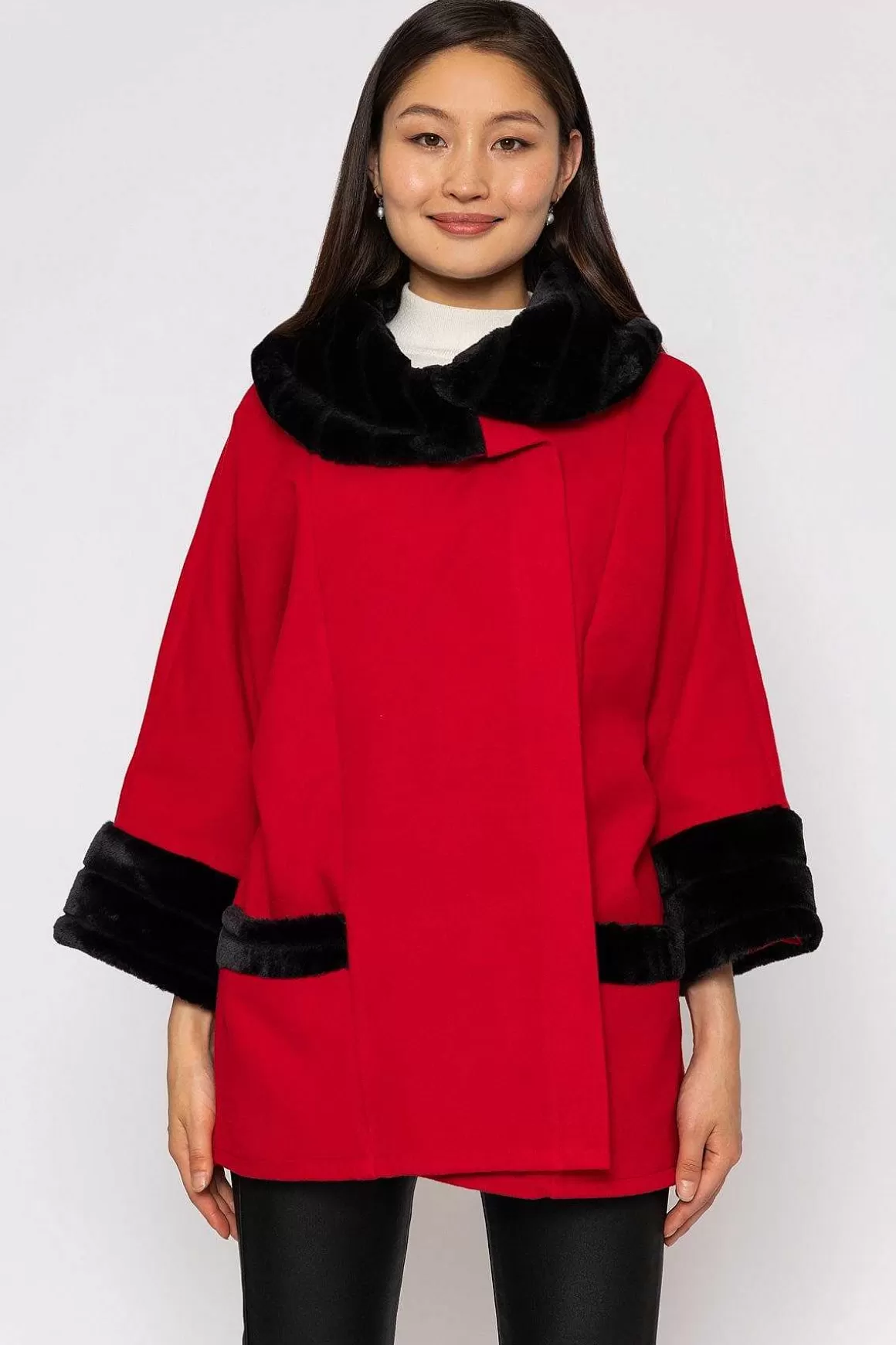 Pala D'oro Faux Fur Trim Jacket In Red Best Sale