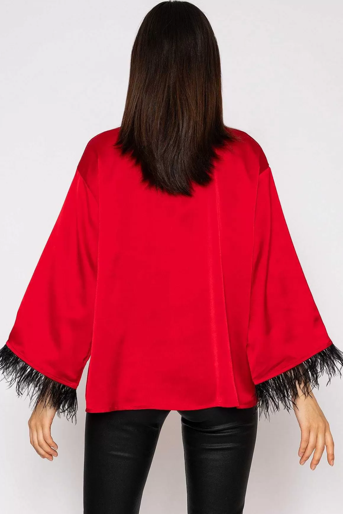 Pala D'oro Feather Cuff Shirt In Red Shop