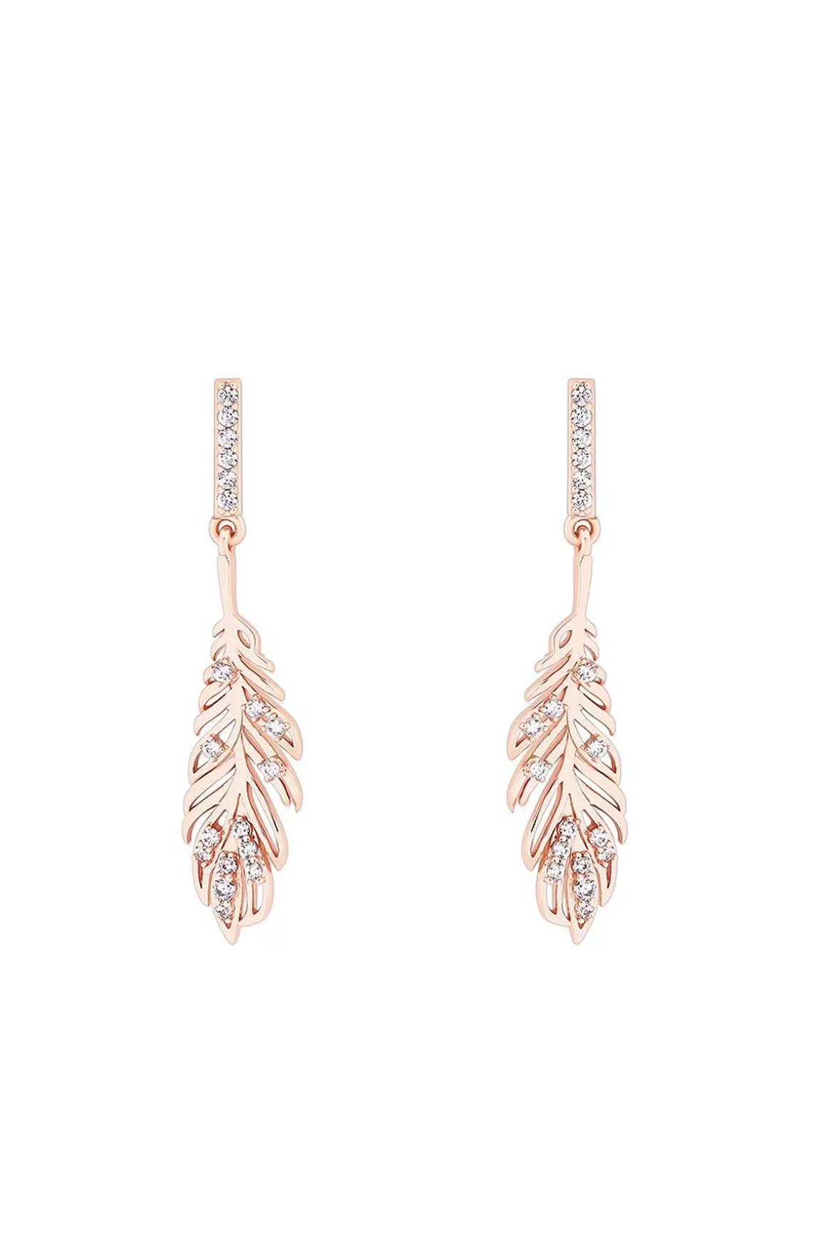 Tipperary Crystal Jewellery Feather Drop Earrings In Rose Gold Hot