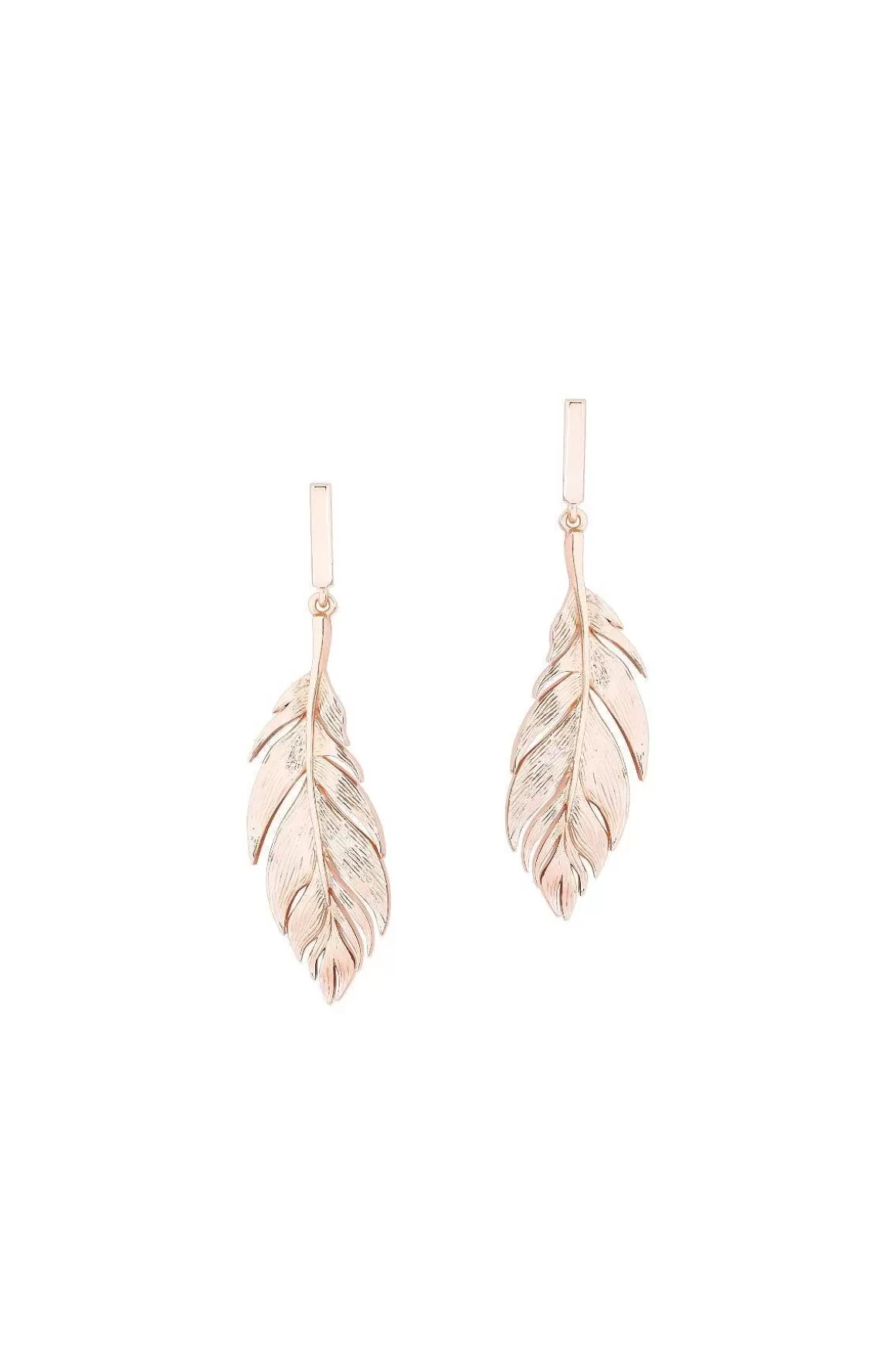 Tipperary Crystal Jewellery Feather Simple Drop Earrings In Rose Gold New