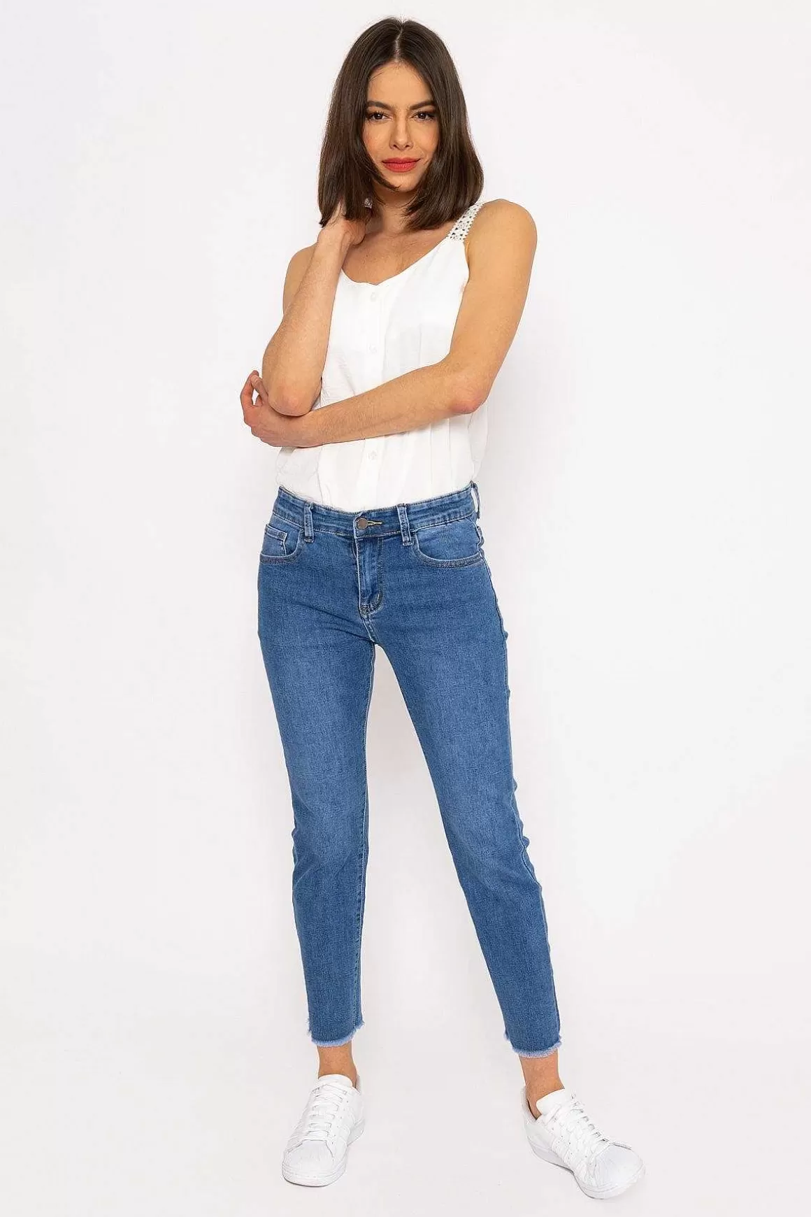 Kalisson Frayed Hem Jeans In Denim Cheap