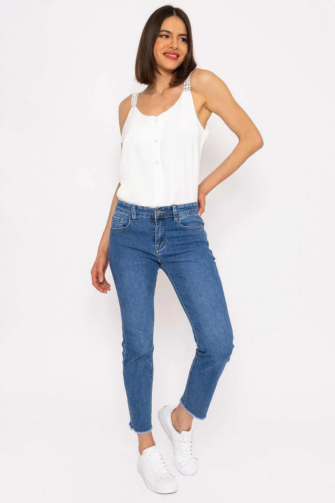 Kalisson Frayed Hem Jeans In Denim Cheap