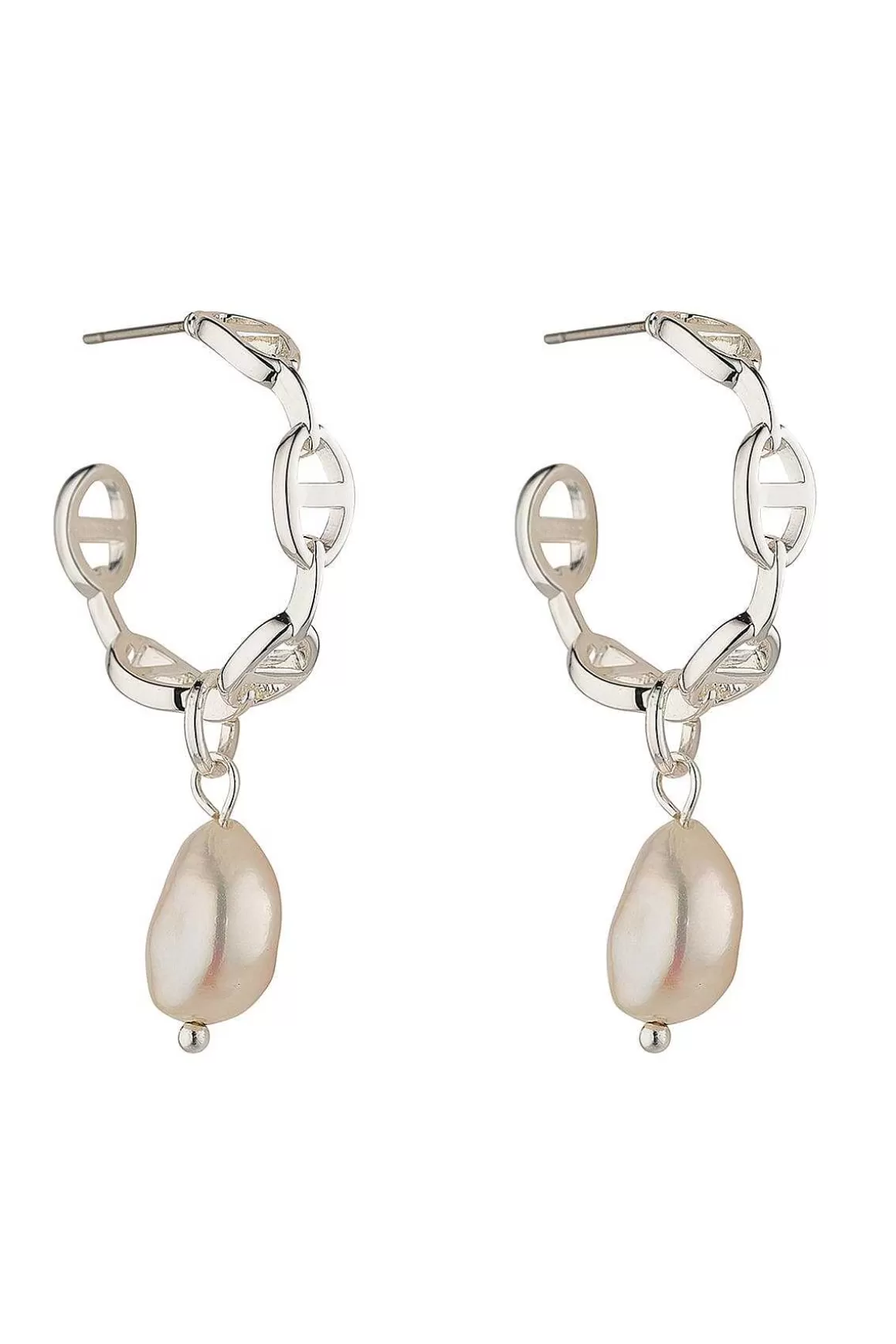 Knight & Day Freshwater Pearl Hoops, Silver Best