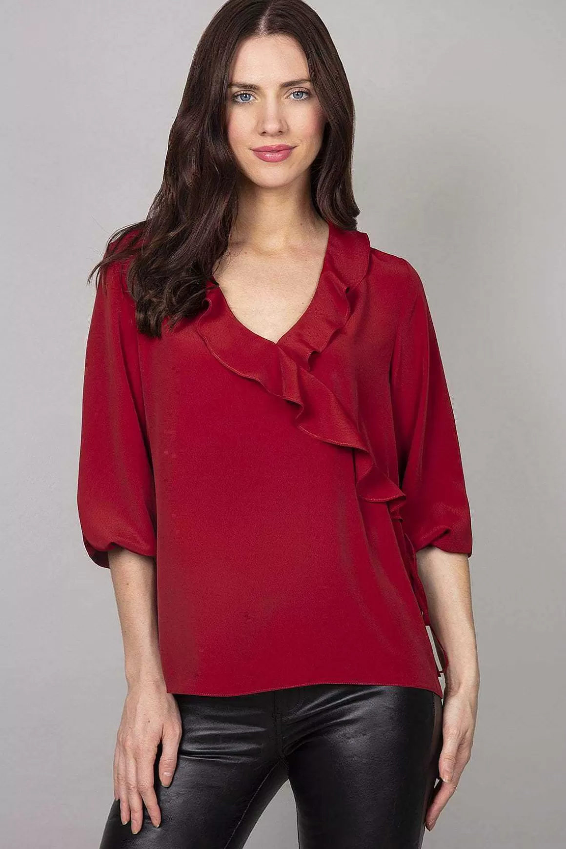 Rowen Avenue Frill Blouse In Burgundy Sale