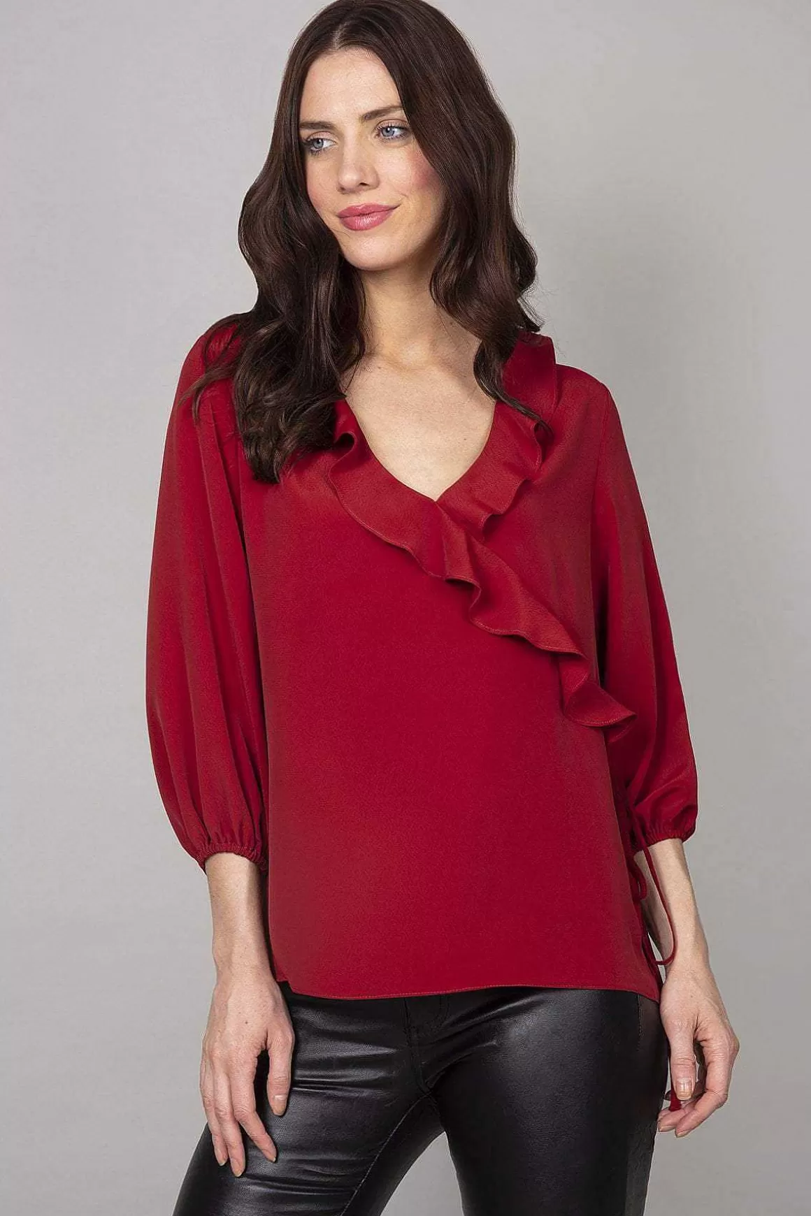 Rowen Avenue Frill Blouse In Burgundy Sale