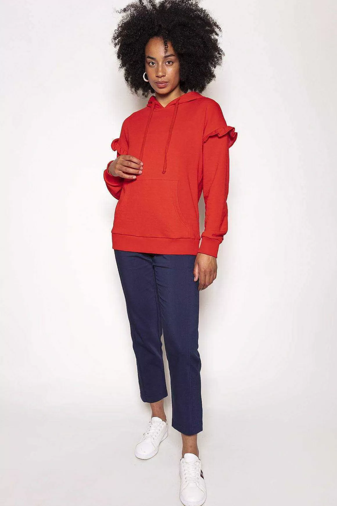 Kelly & Grace Weekend Frill Sleeve Hoody In Red Clearance