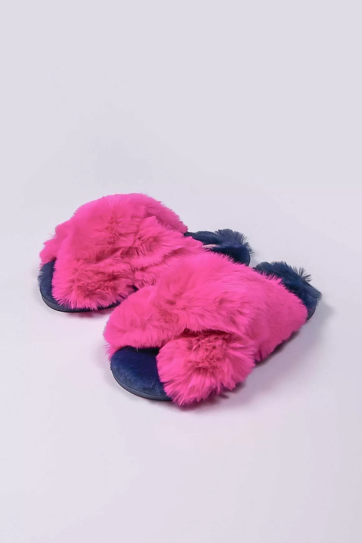 Cherish Accessories Fuschia Faux Fur Contrast Slippers Sale