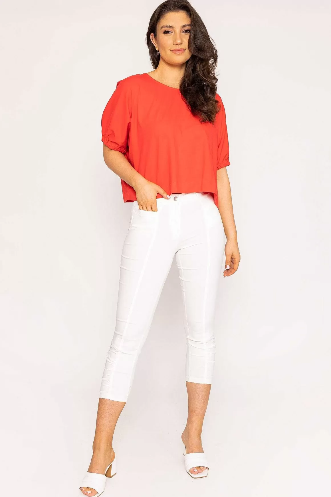 Peruzzi Gathered Cuff Top In Mandarin Outlet