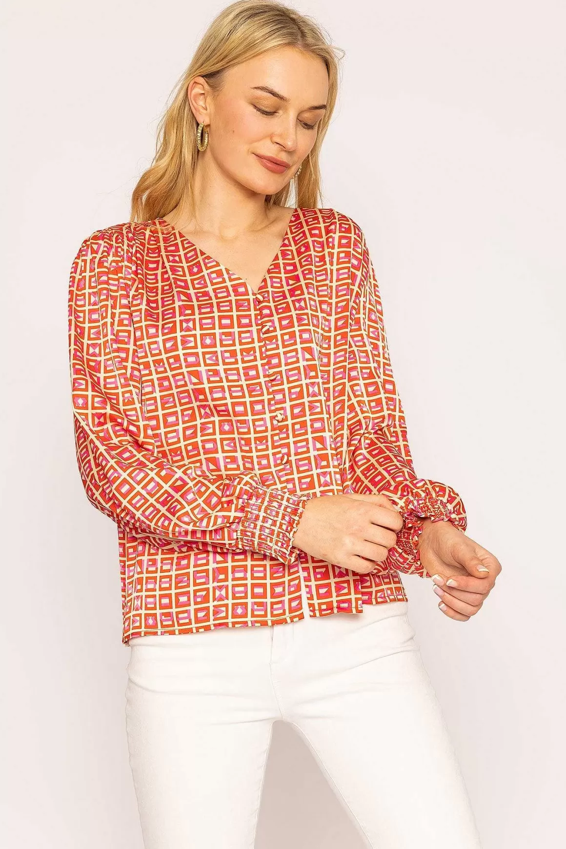 Rowen Avenue Geo Print Blouse In Red Online