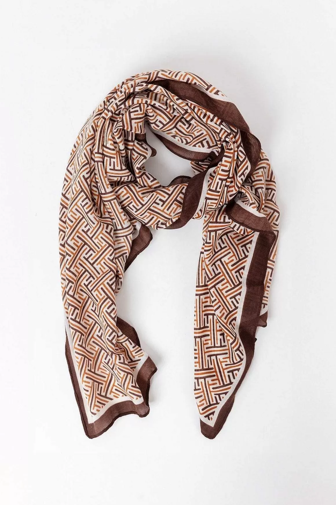 Pala D'oro Accessories Geo Print Scarf In Coffee Clearance