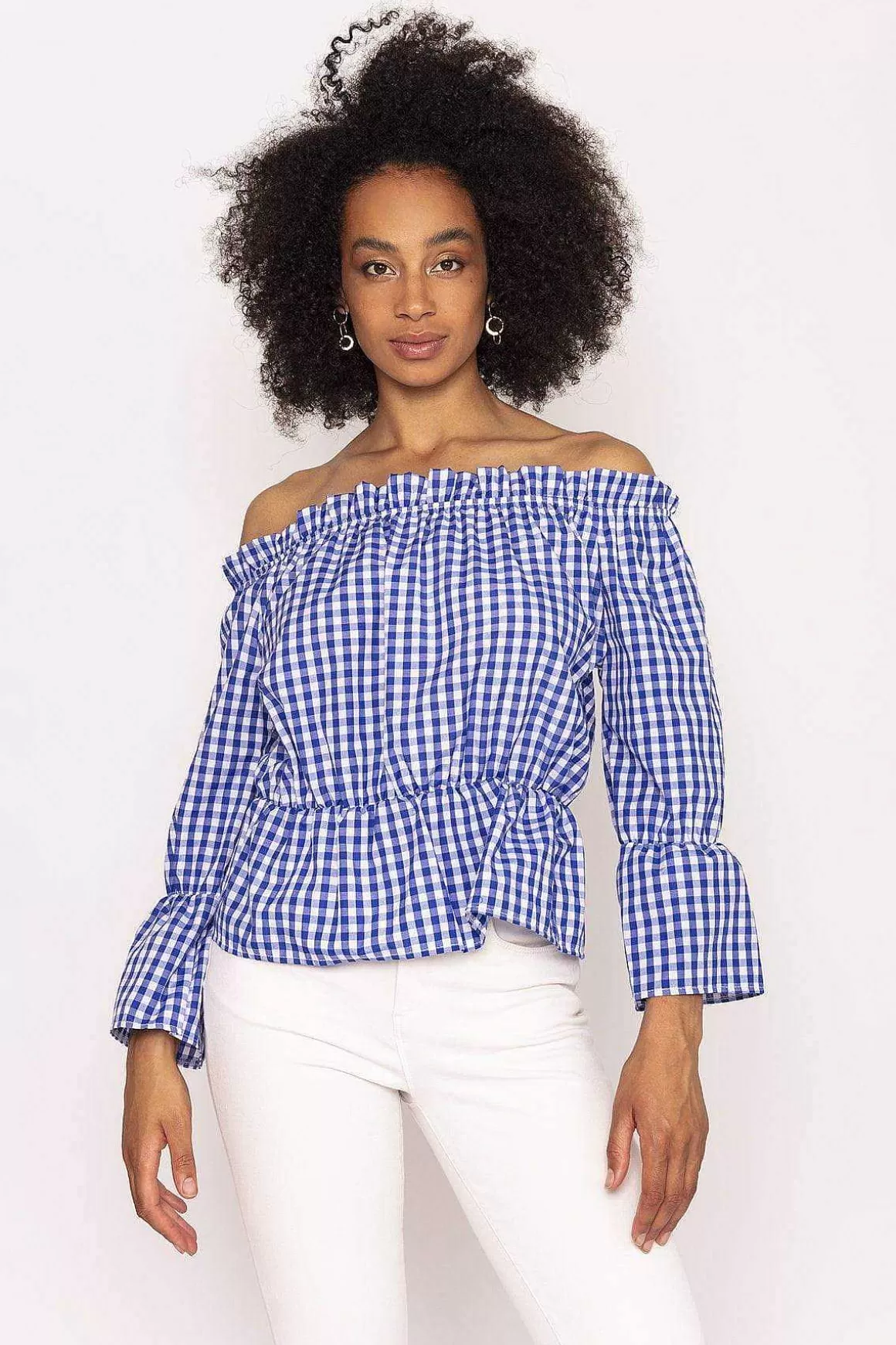 Nova of London Gingham Bardot Top In Blue Fashion