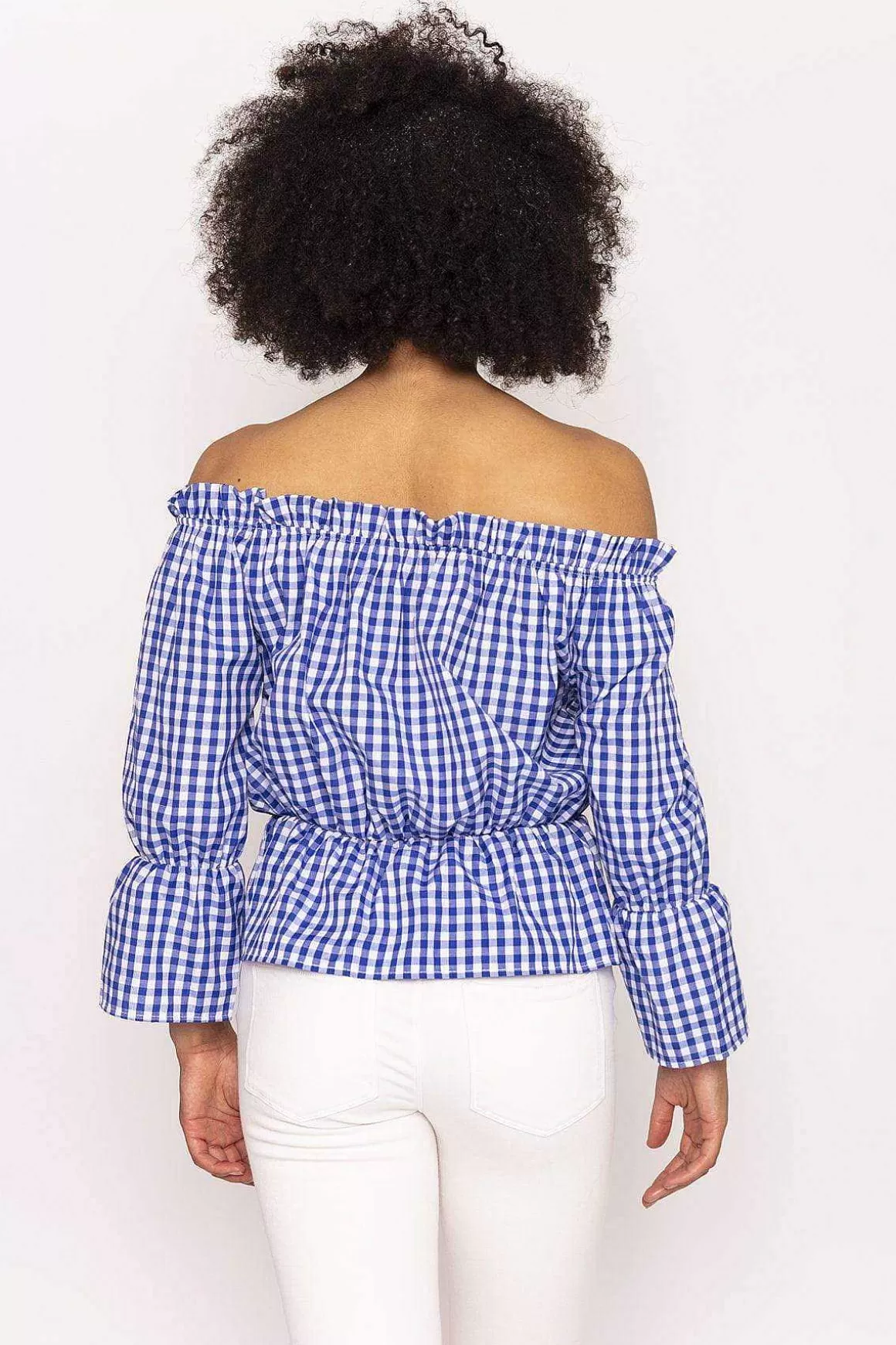 Nova of London Gingham Bardot Top In Blue Fashion