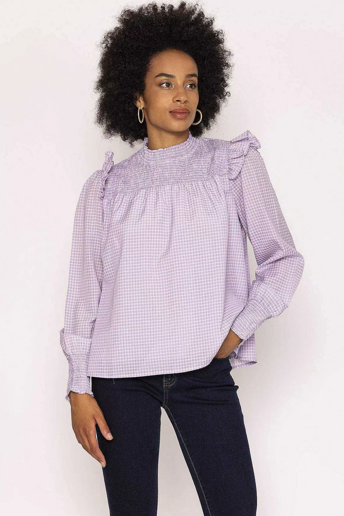 Rowen Avenue Gingham Blouse In Purple Best Sale