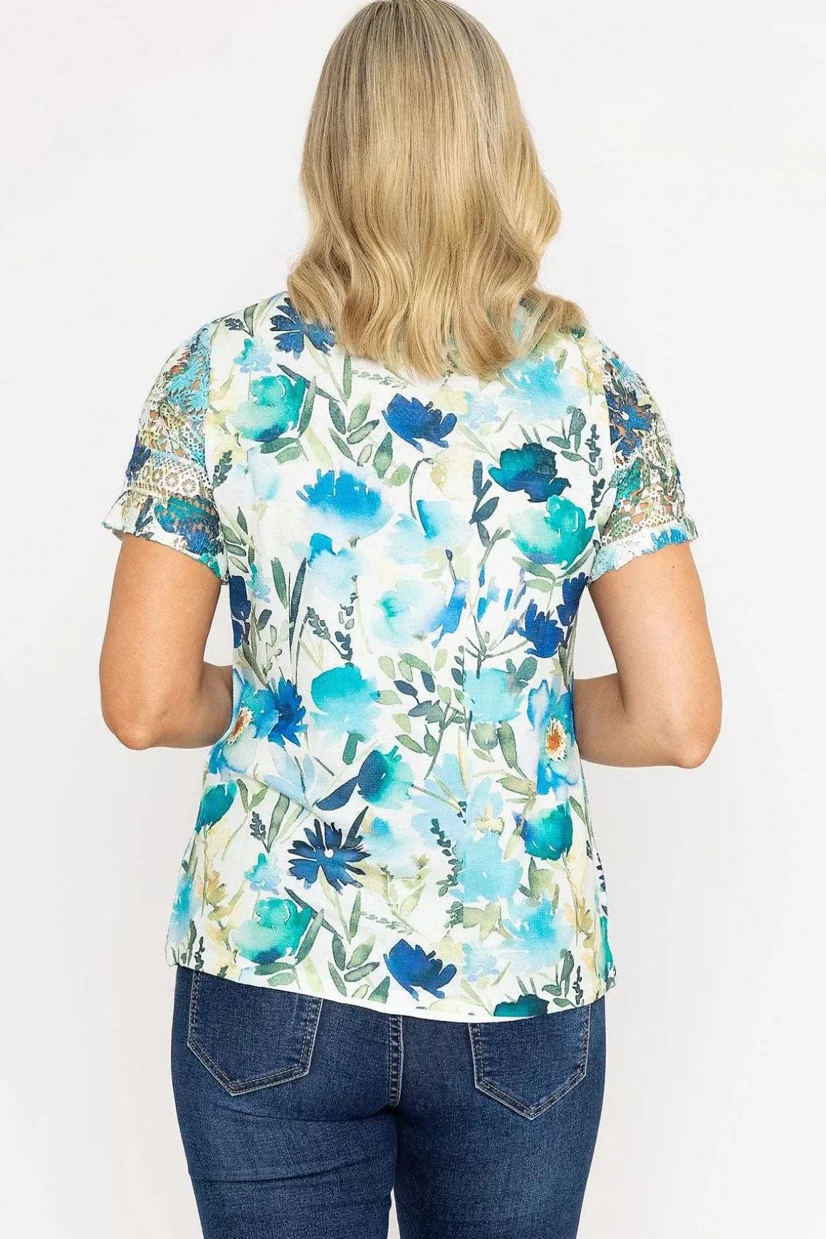 Voulez Vous Green Foil Print Top With Lace Online