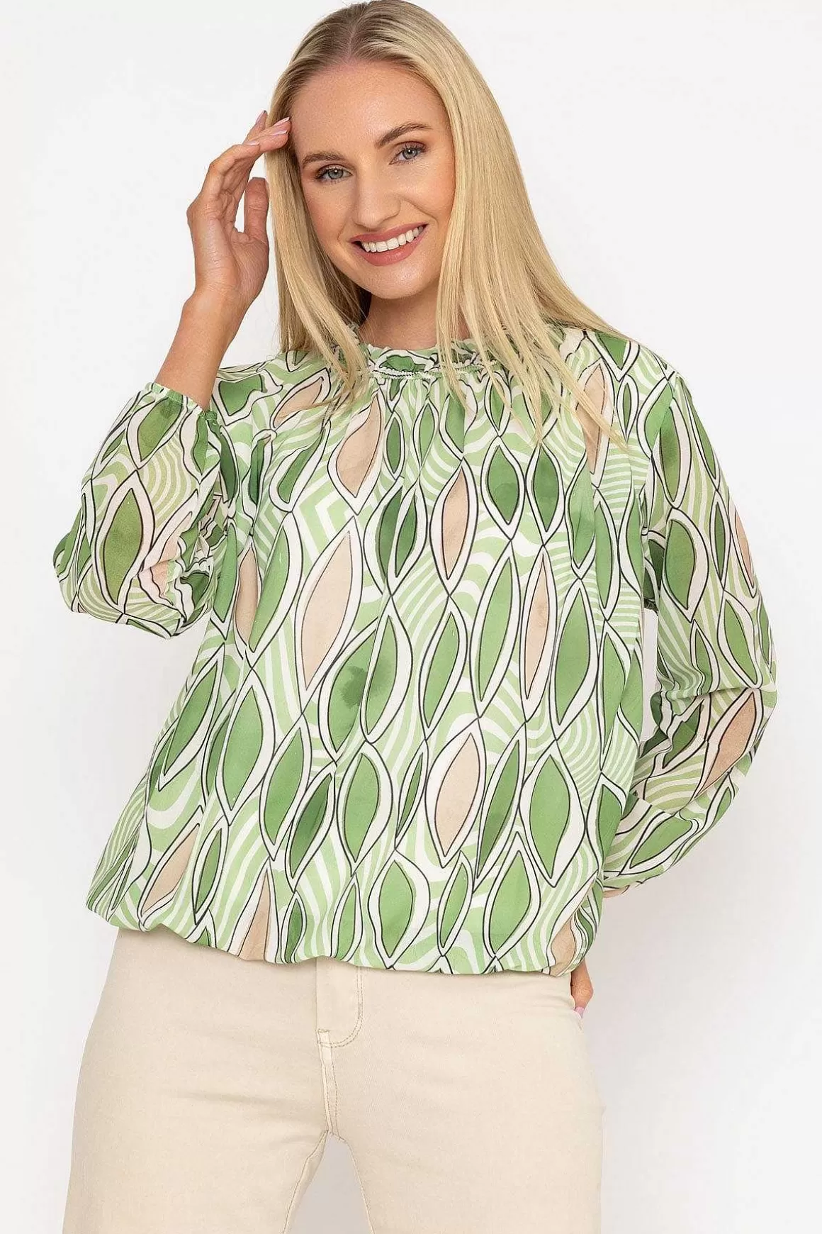 Pala D'oro Green High Neck Printed Top Hot