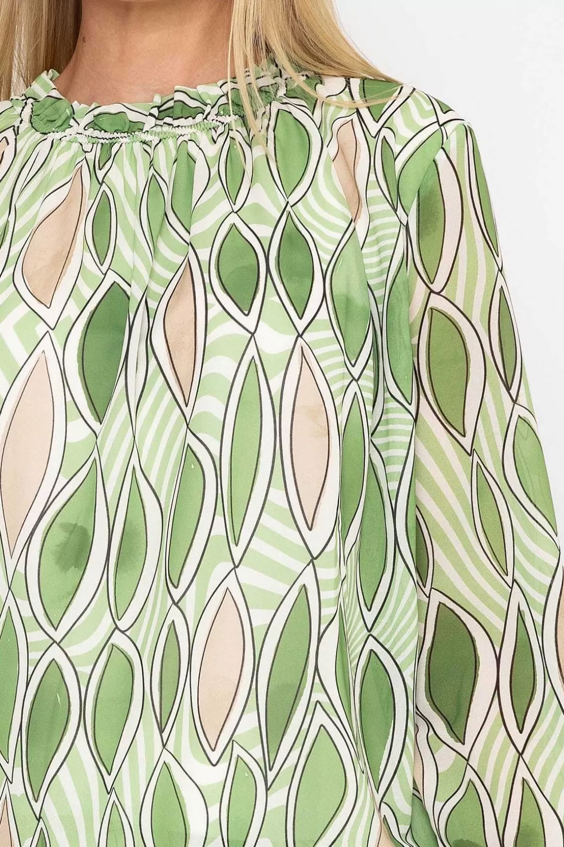 Pala D'oro Green High Neck Printed Top Hot