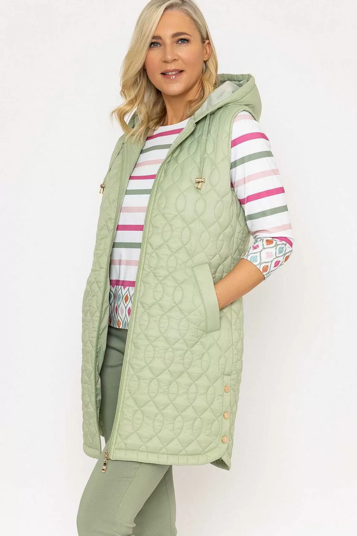 Voulez Vous Green Longline Gilet With Hood Shop