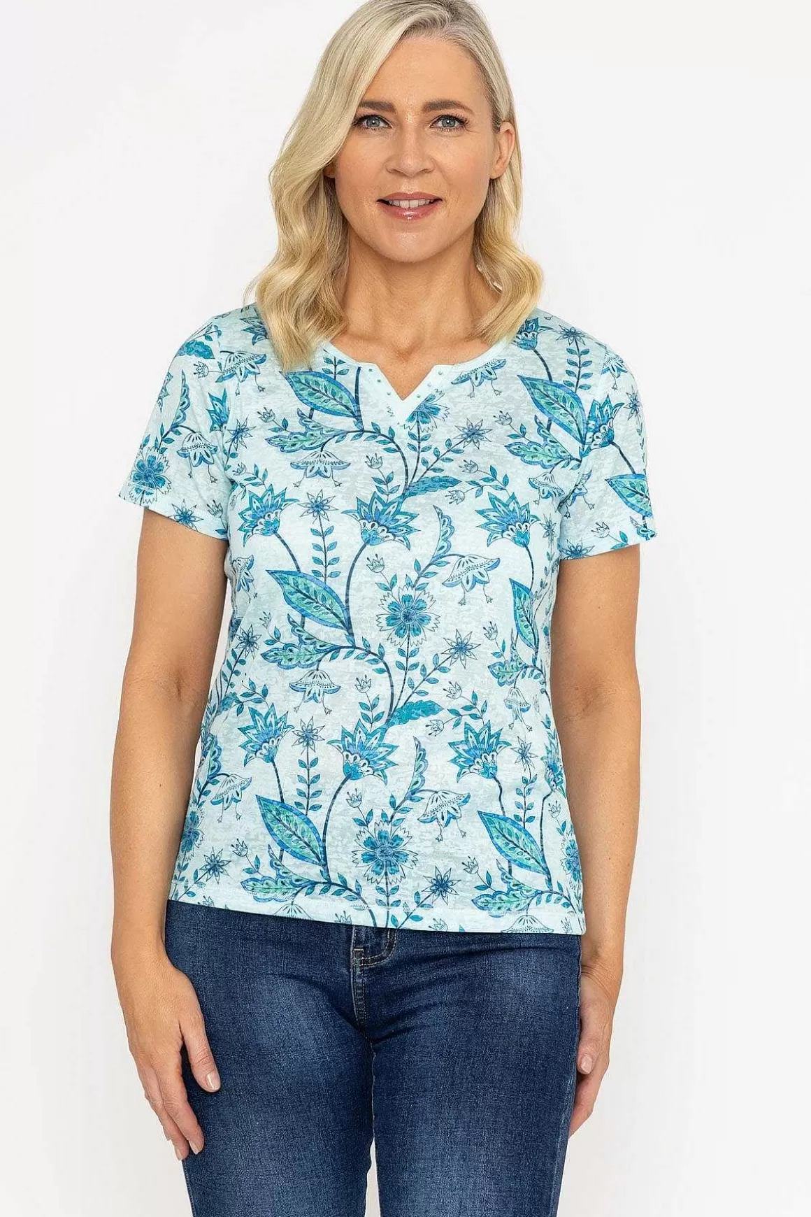 Voulez Vous Green Printed Burnout Top Hot