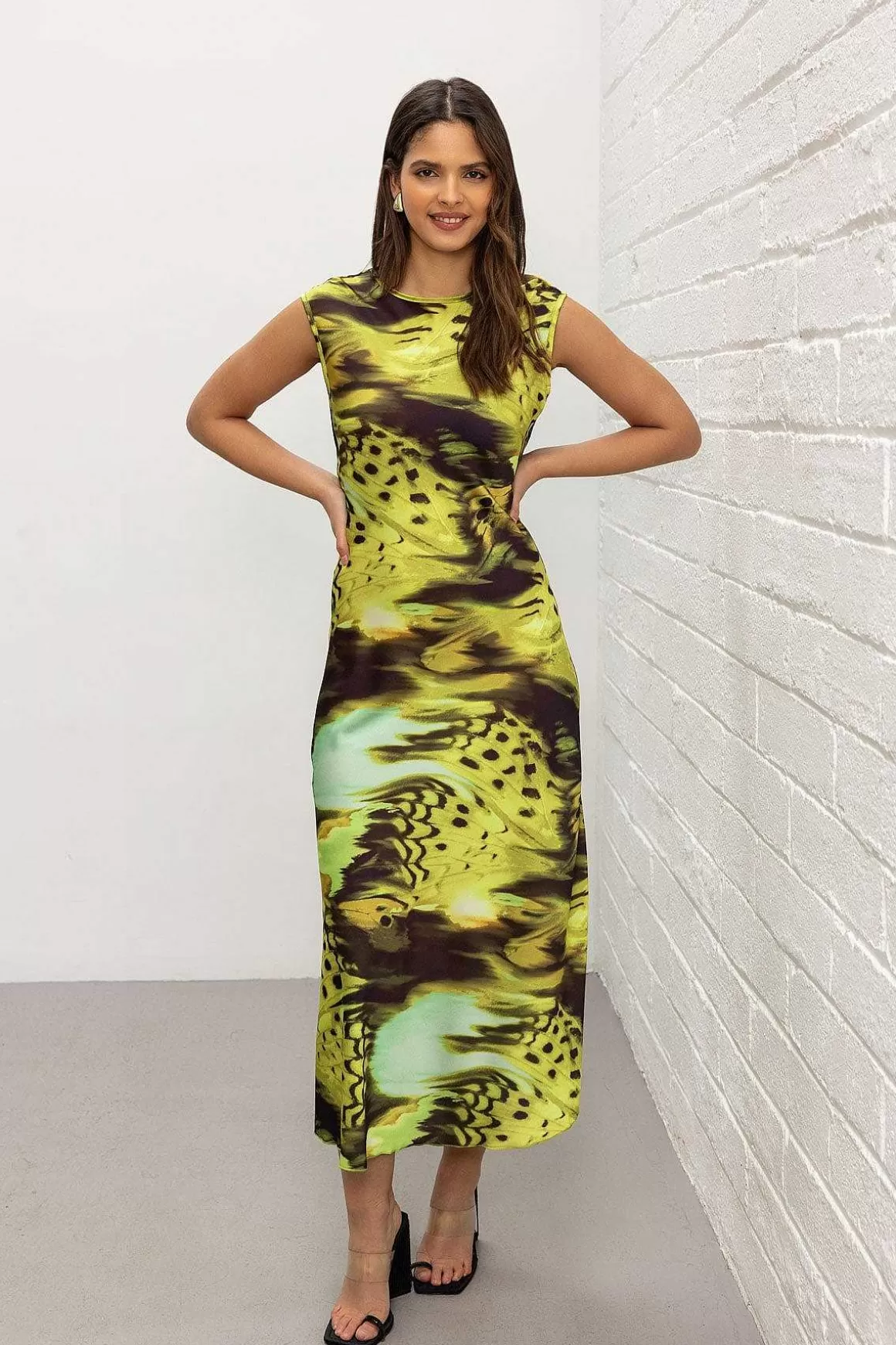 Pala D'oro Sport Green Printed Vanessa Midi Dress Best Sale