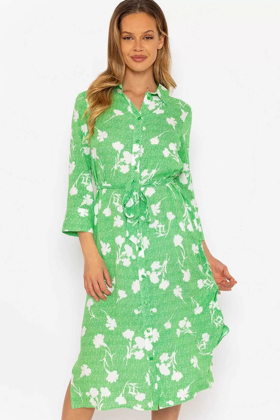 Rowen Avenue Green Printed Viscose Shirt Dress Flash Sale