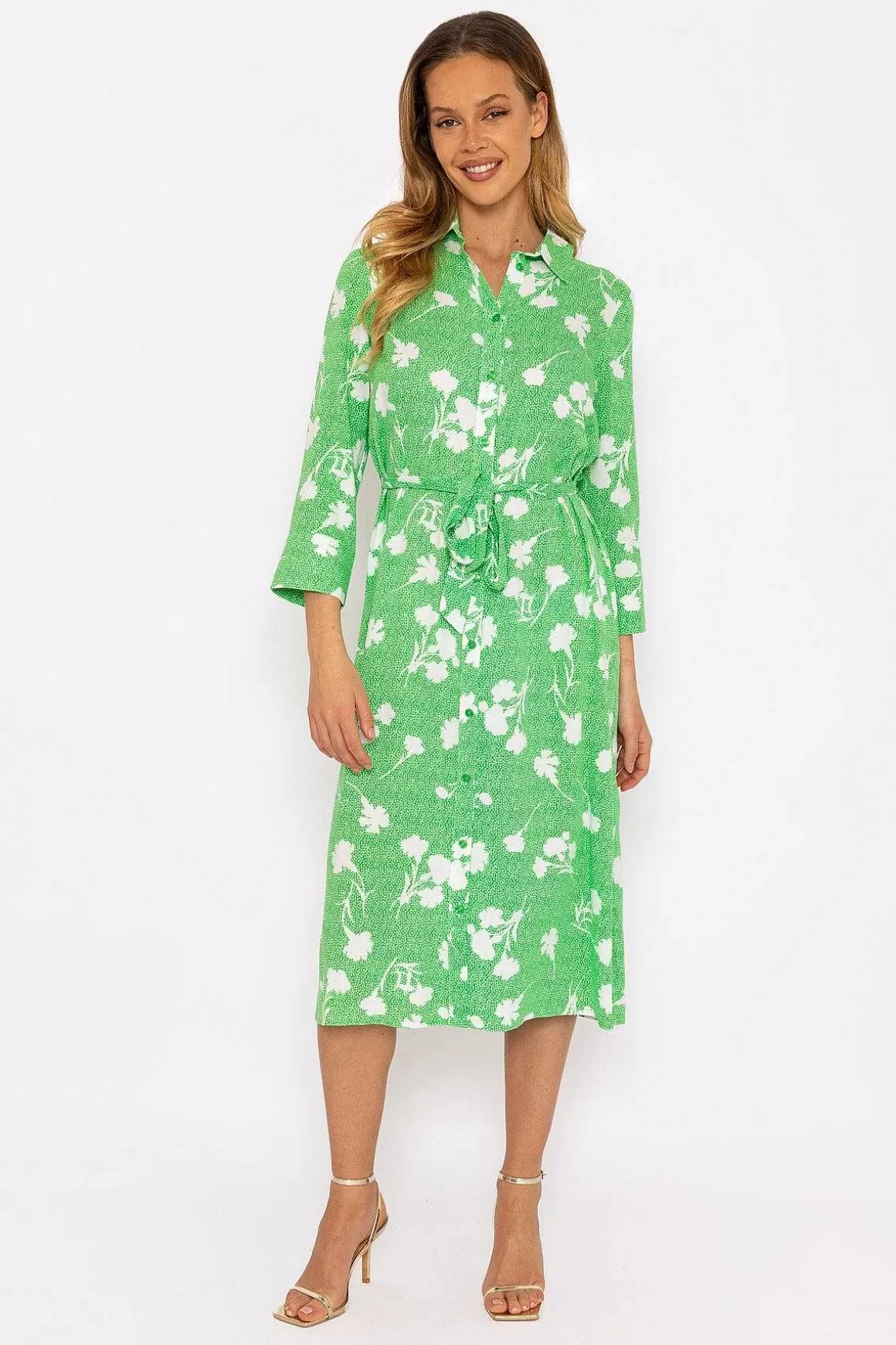 Rowen Avenue Green Printed Viscose Shirt Dress Flash Sale