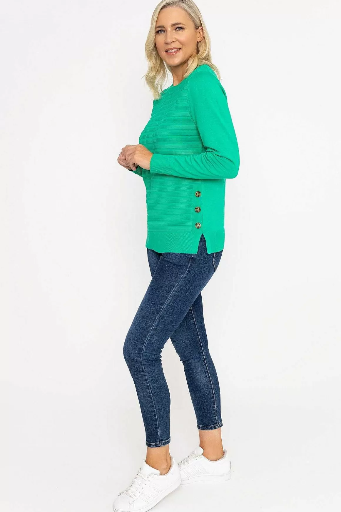 Voulez Vous Green Ribbed Knit Sweater With Buttons Store