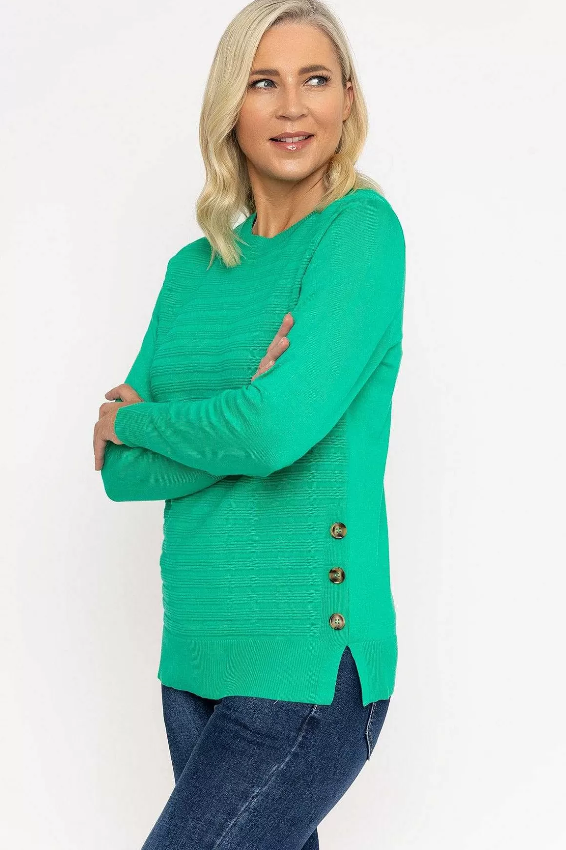 Voulez Vous Green Ribbed Knit Sweater With Buttons Store