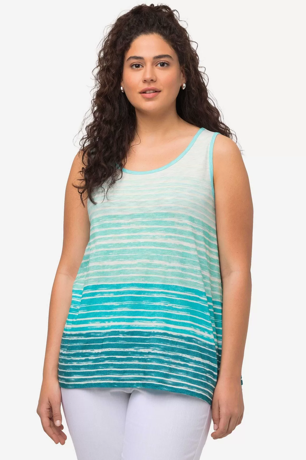 Ulla Popken Green Tie-Dye Style Striped Vest Top New