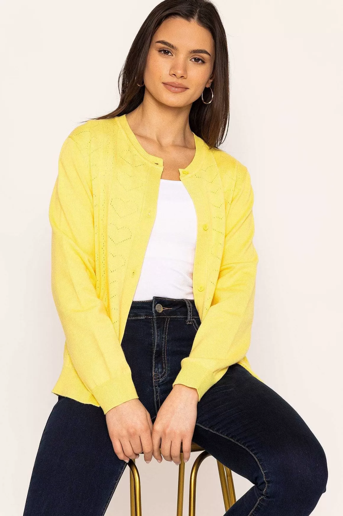 Kelly & Grace Weekend Heart Cardigan In Yellow Outlet