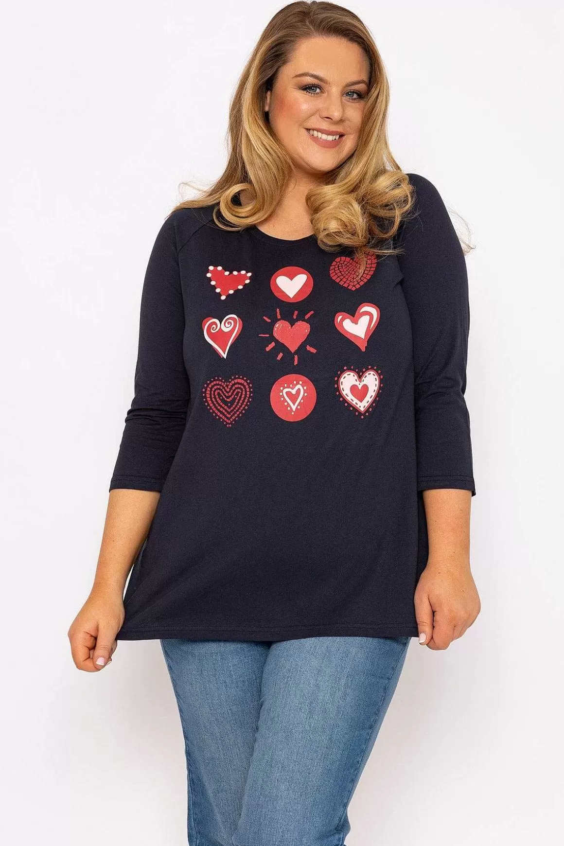 Ulla Popken Hearts Print Top In Navy Best