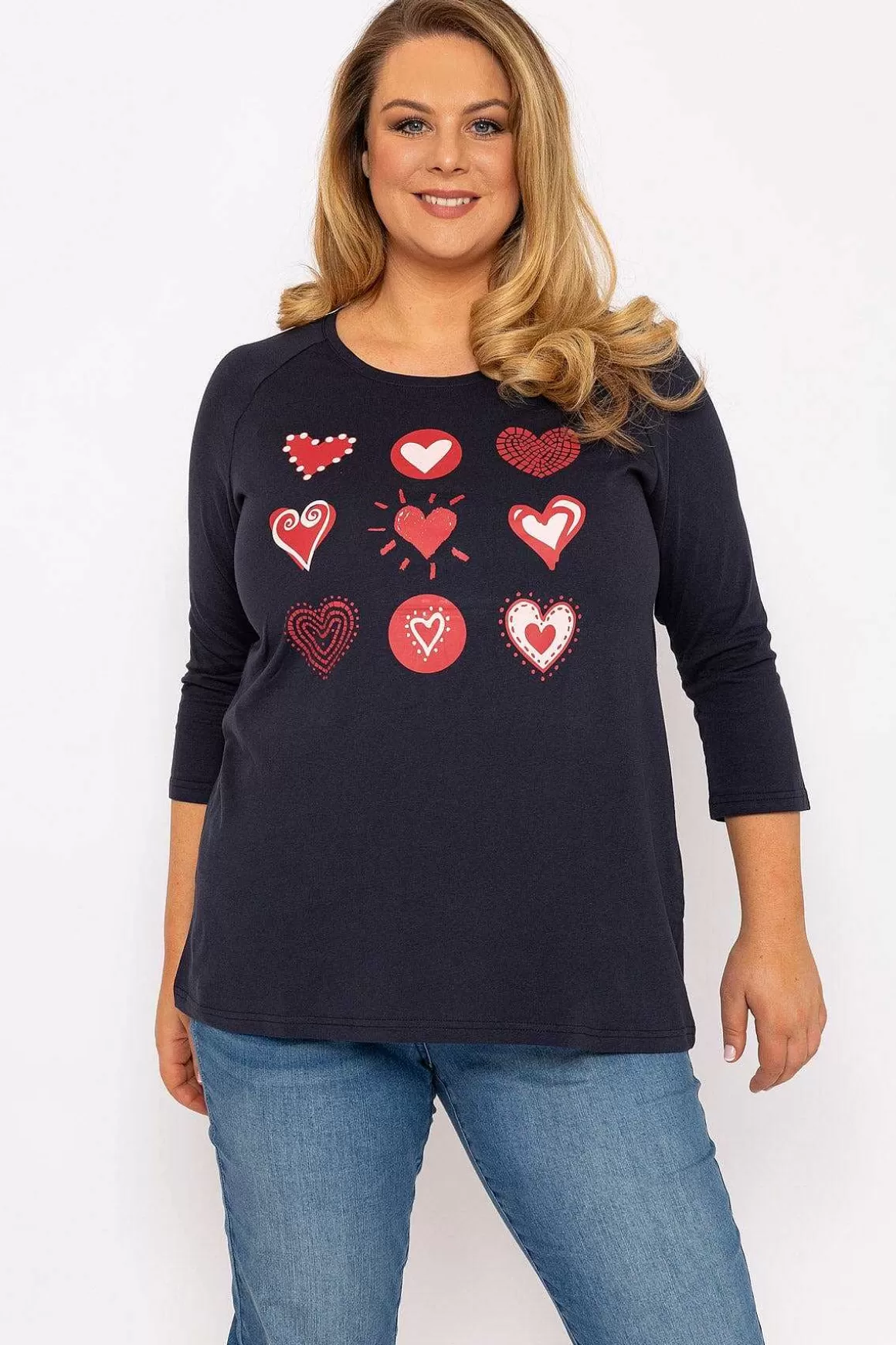 Ulla Popken Hearts Print Top In Navy Best