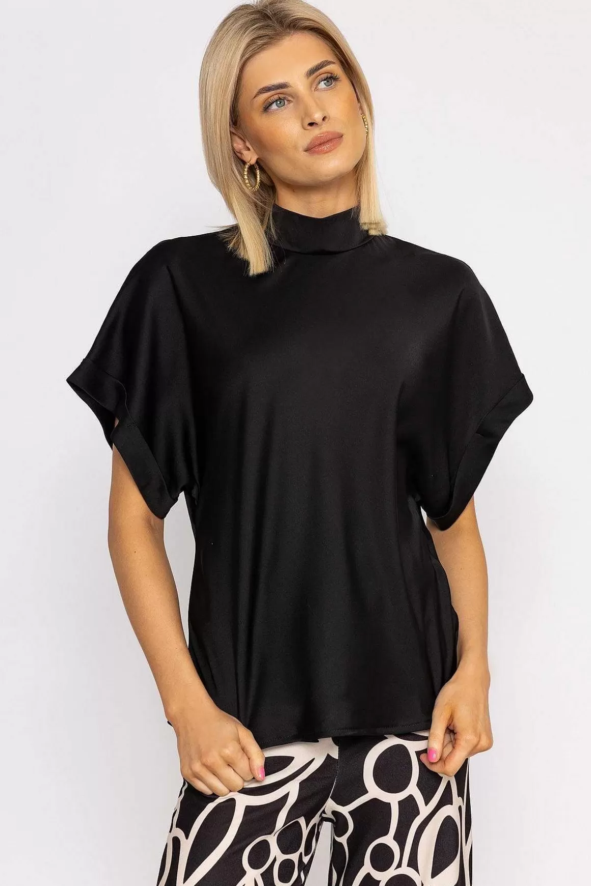 Pala D'oro High Neck Sateen Top In Black Flash Sale