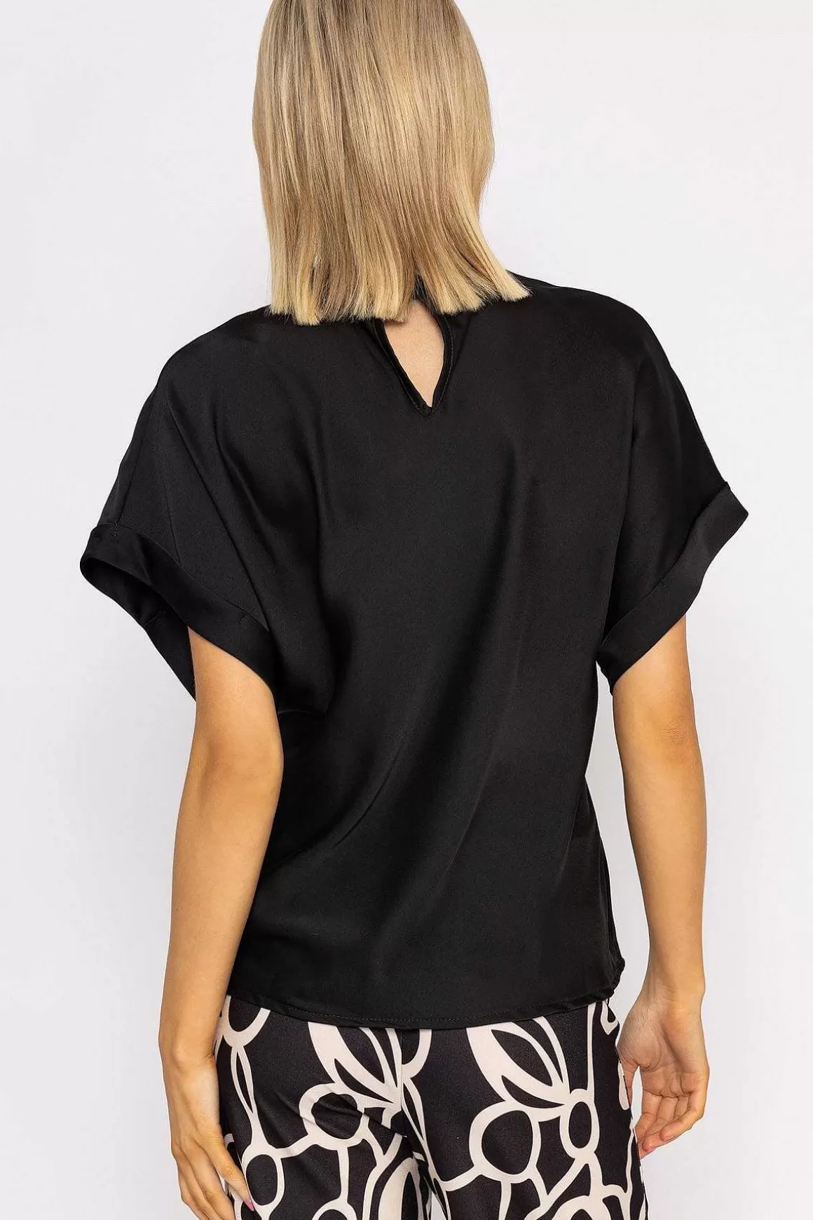 Pala D'oro High Neck Sateen Top In Black Flash Sale