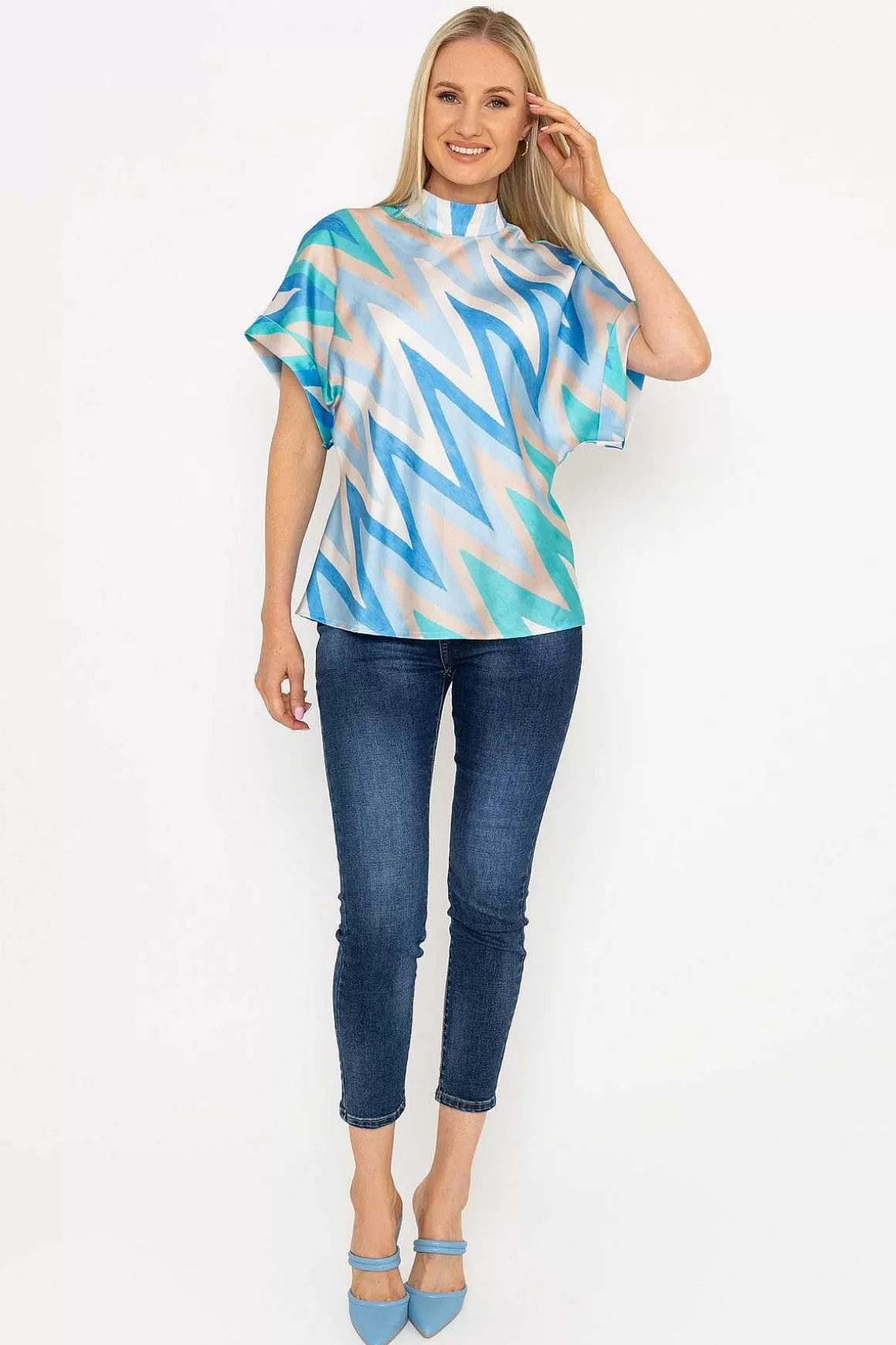 Pala D'oro High Neck Sateen Top In Blue Hot