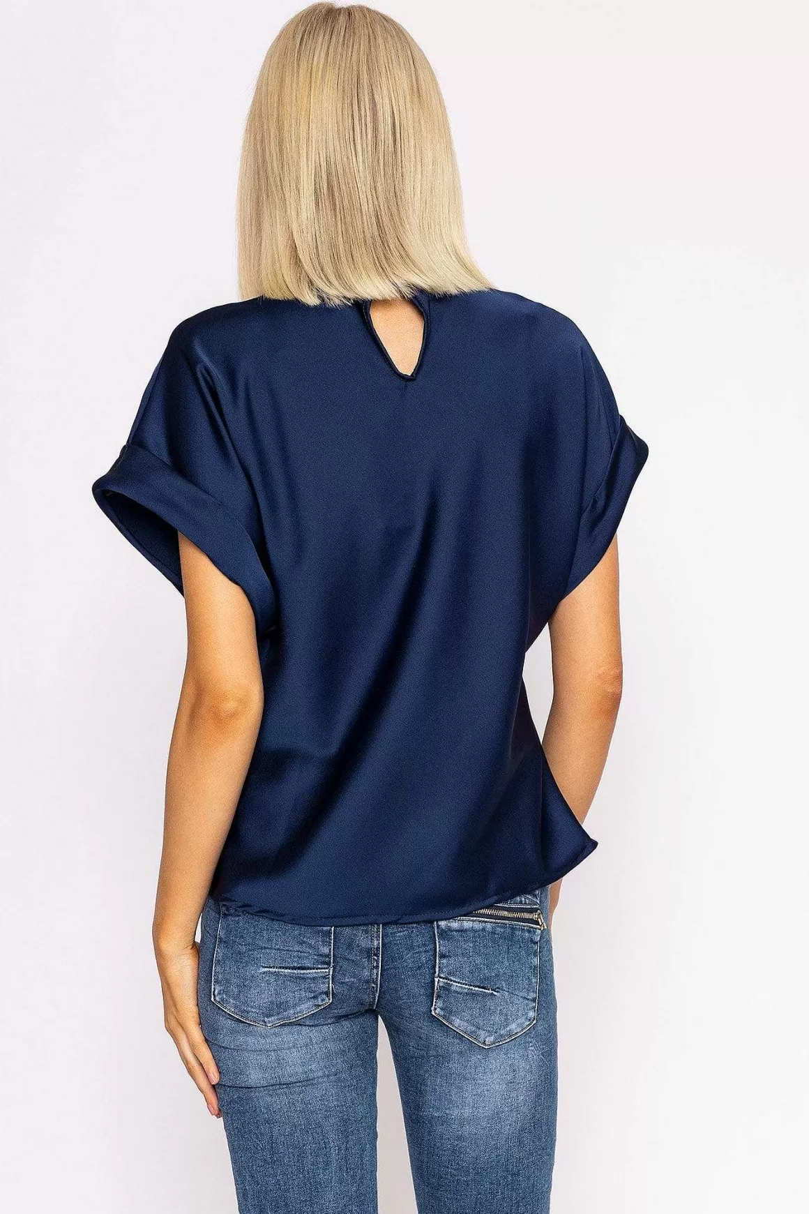 Pala D'oro High Neck Sateen Top In Navy Best