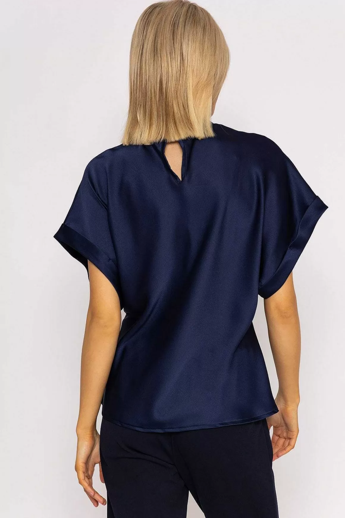 Pala D'oro High Neck Sateen Top In Navy Shop