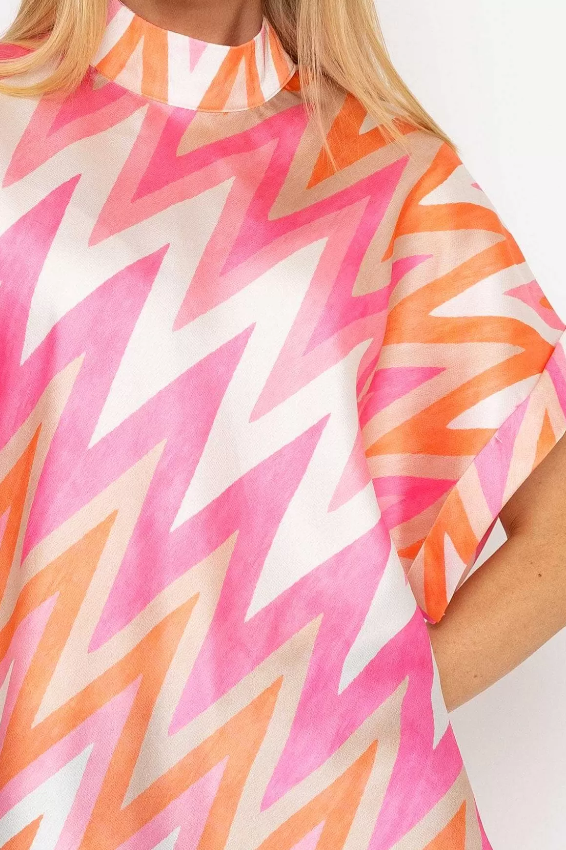 Pala D'oro High Neck Sateen Top In Pink And Orange Print Outlet