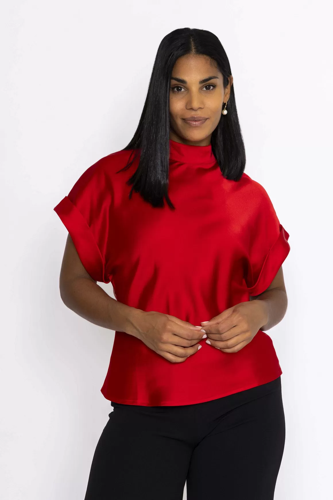 Pala D'oro High Neck Sateen Top In Red Best