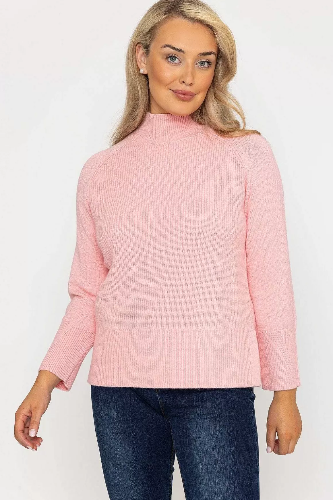 Kelly & Grace Weekend High Neck Split Hem Knit In Pink Fashion