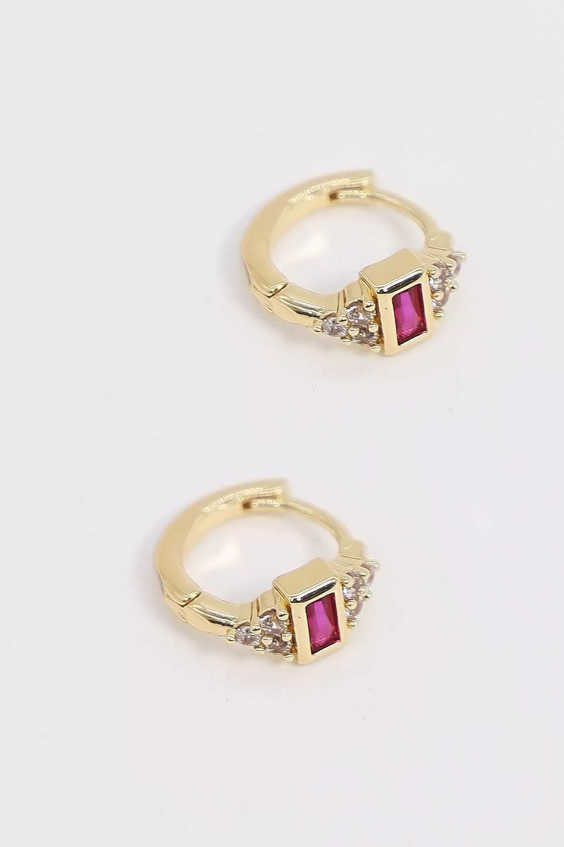 Joularie Hinged Hoop Earrings With Red Stone Outlet