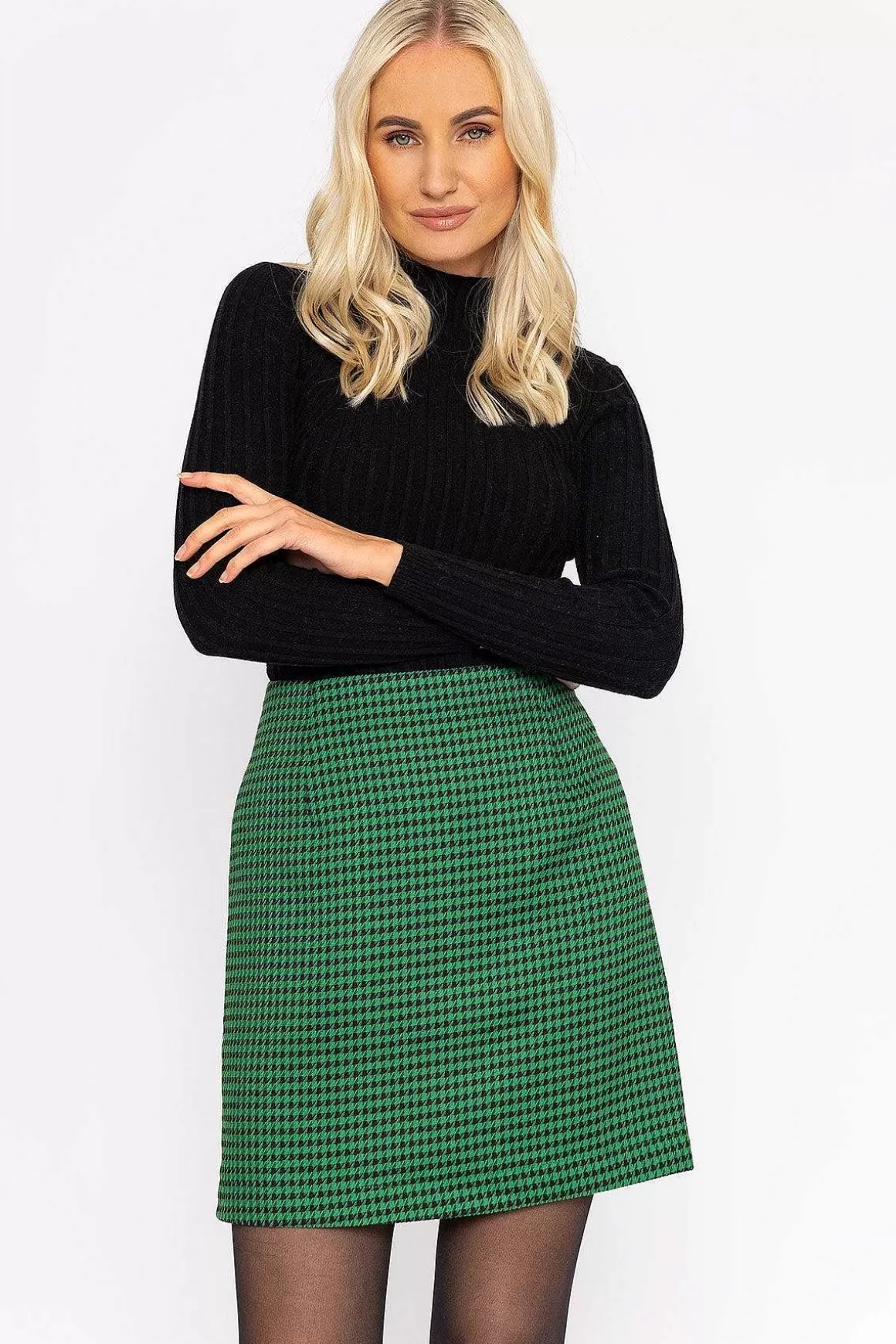 Rowen Avenue Houndstooth Mini Skirt In Green Sale