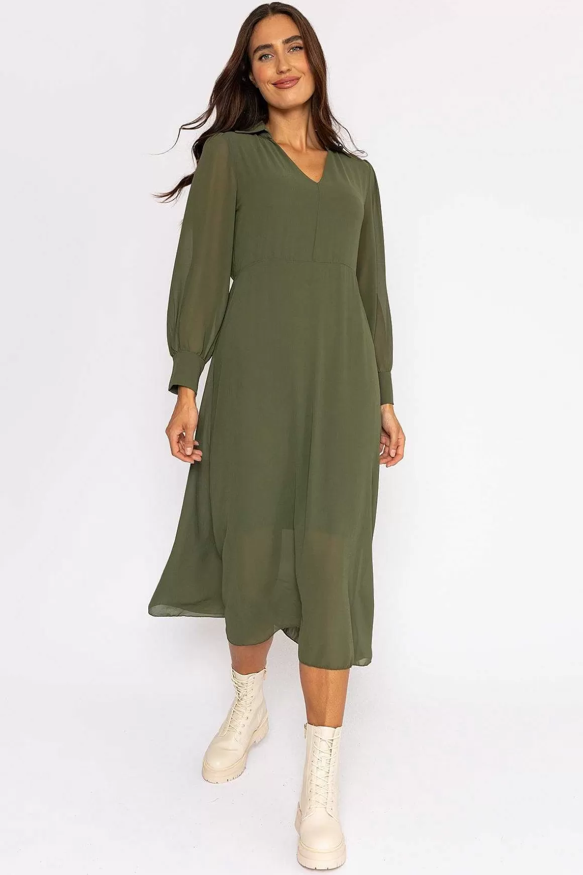 Pala D'oro Jodie Midi Dress In Khaki Outlet