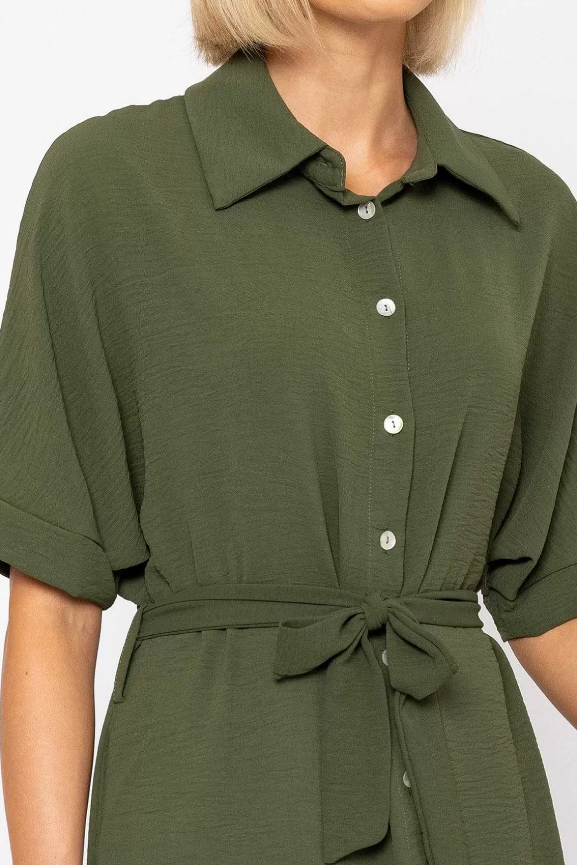 Rowen Avenue Khaki Green Belted Shirt Dress Shop