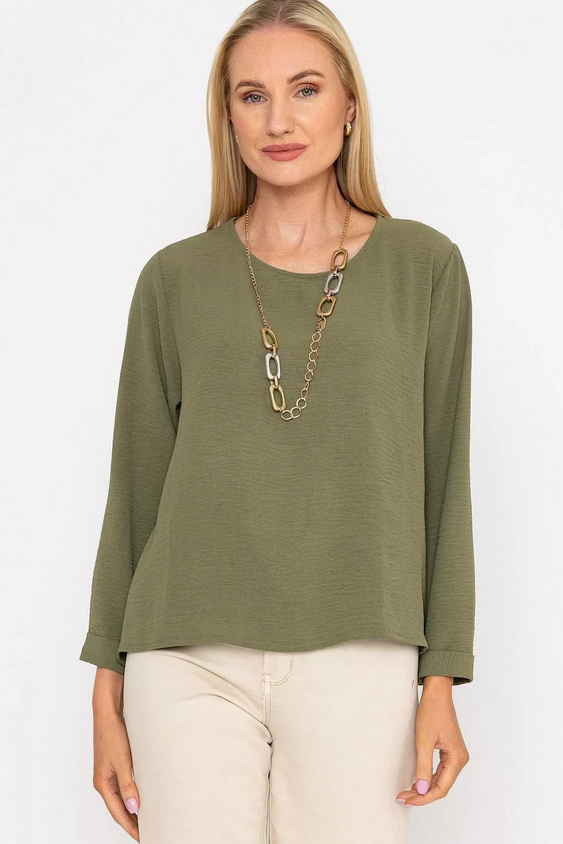 Pala D'oro Khaki Top With Necklace Shop