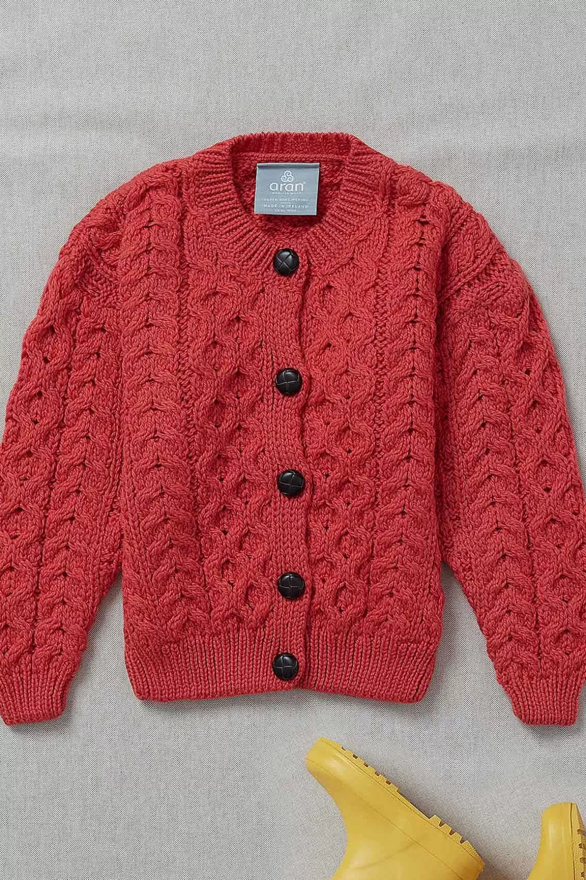 Aran Woollen Mills Kids Aran Cardigan In Red Store