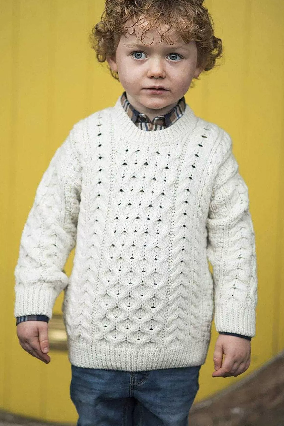 Aran Woollen Mills Kids Aran Jumper In Cream Discount