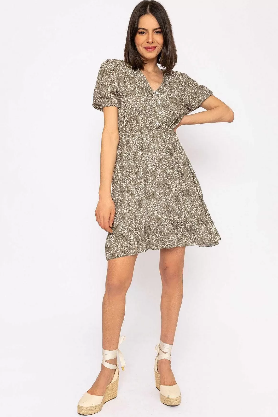 Pala D'oro Kimberley Short Dress In Khaki Floral Print Sale